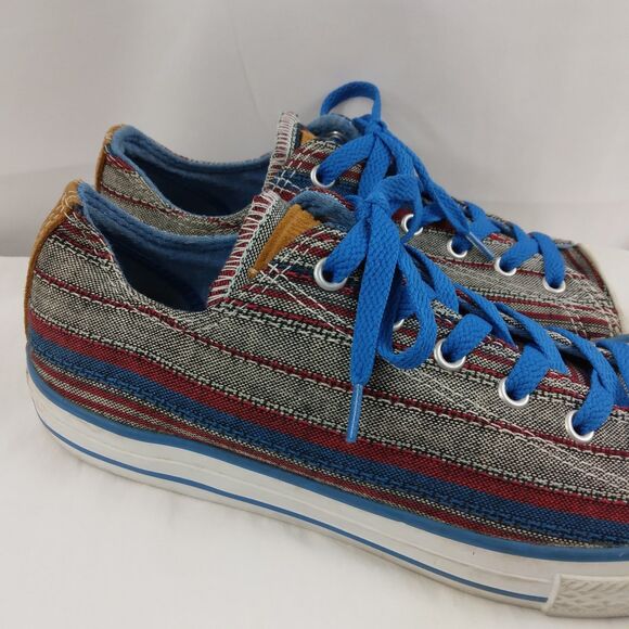 Converse Multicolor Striped Canvas Shoes Low Top Junior Mens 6 Womens 8 8.5 - Picture 3 of 16